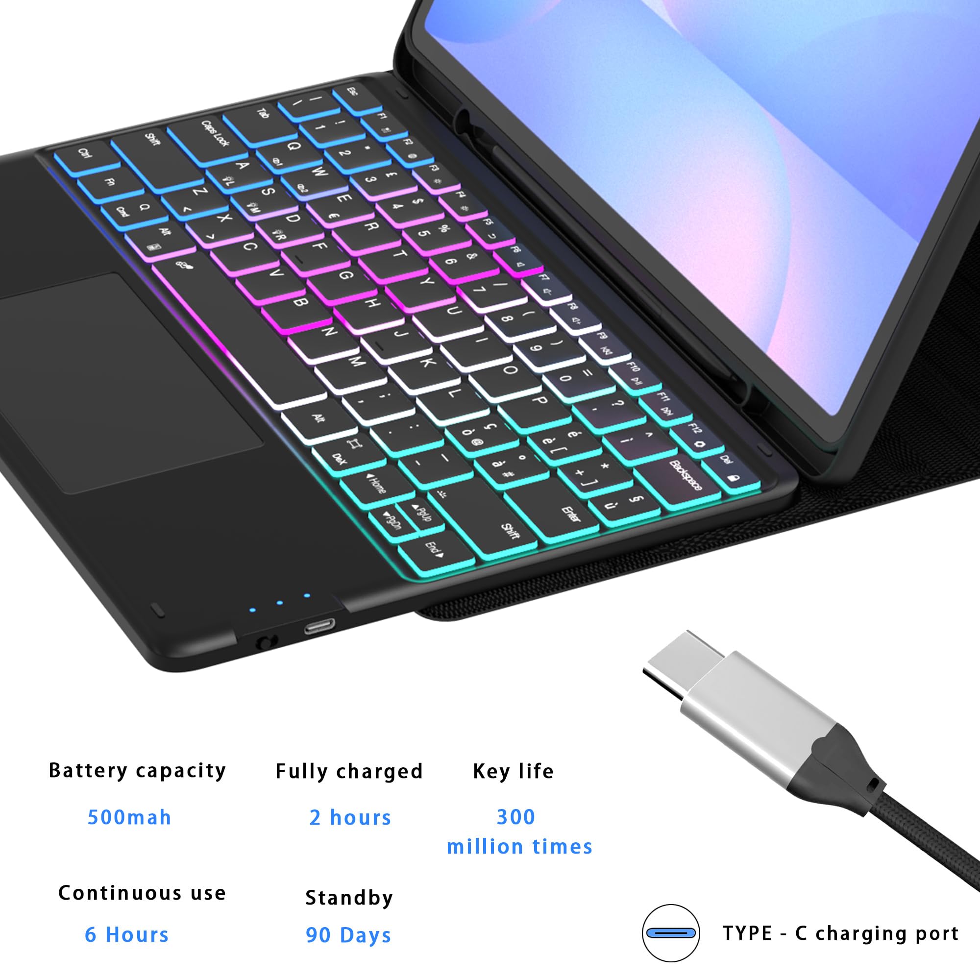 Custodia Con Tastiera per Samsung Galaxy Tab S10 FE+ Plus 13.1 Pollici 2025 | retroilluminata a 7 colori, trackpad multi-touch, Layout italiano QWERTY, rimovibile, portastilo, Protezione in TPU, studente