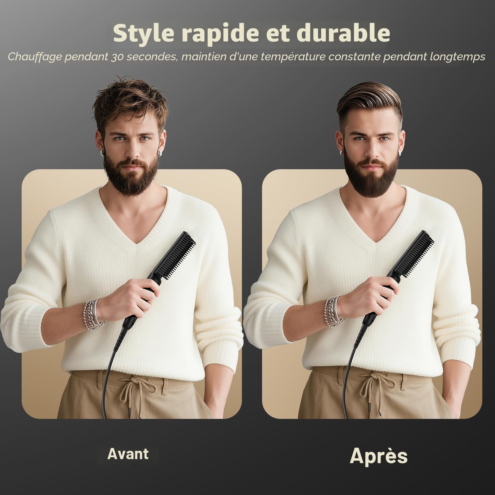 Lisseur Barbe Hommes VIKICON, Mini Lisseur Cheveux Brosse Rapide Des Années 30, Lisseur Chauffant Peigne À Cheveux Ionique Pour Coiffer Une Barbe Longue Et Courts
