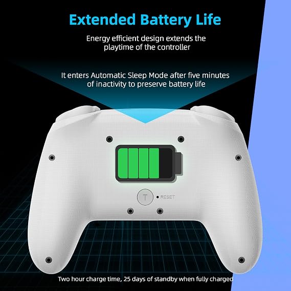 NexiGo Wireless Controller (No Deadzone) for Switch 2 and Switch, Extra Controllers for Nintendo Switch Controllers, Bluetooth Switch Controller, Turbo and LED Light (White & Blue)