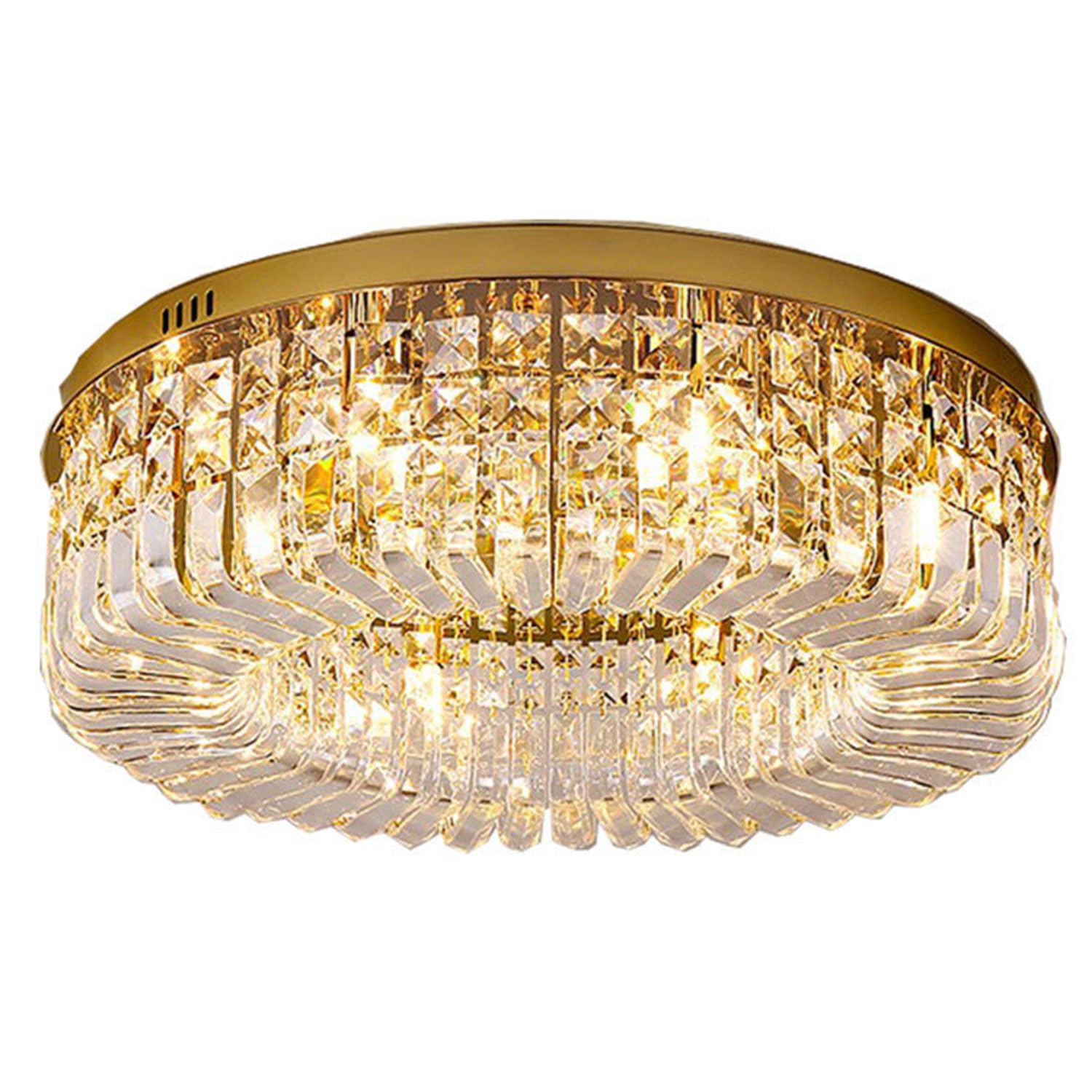 Entheronic Gold/Light Crystal Ceiling Lights Modern Crystal Chandelier Flush Mount European Ceiling Fixture Round Indoor Lighting Fixtures For Living Room Dining Room Bedroom Foyer