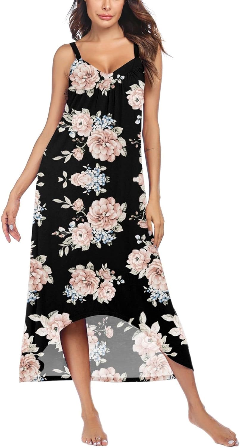 Ekouaer Women's Sleeveless Long Nightgown Full Slip Nightdress Soft Sleepdress V Neck Nightshirt