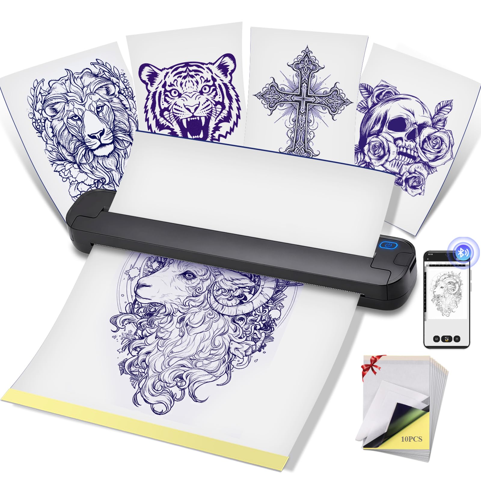 Portable Tattoo Stencil Printer, Bluetooth Thermal Transfer Printer | Portable ST80 tattoo stencil printer with Bluetooth/USB-C, 203 DPI thermal printing, compact 455g body, 10 sheets included-image-48