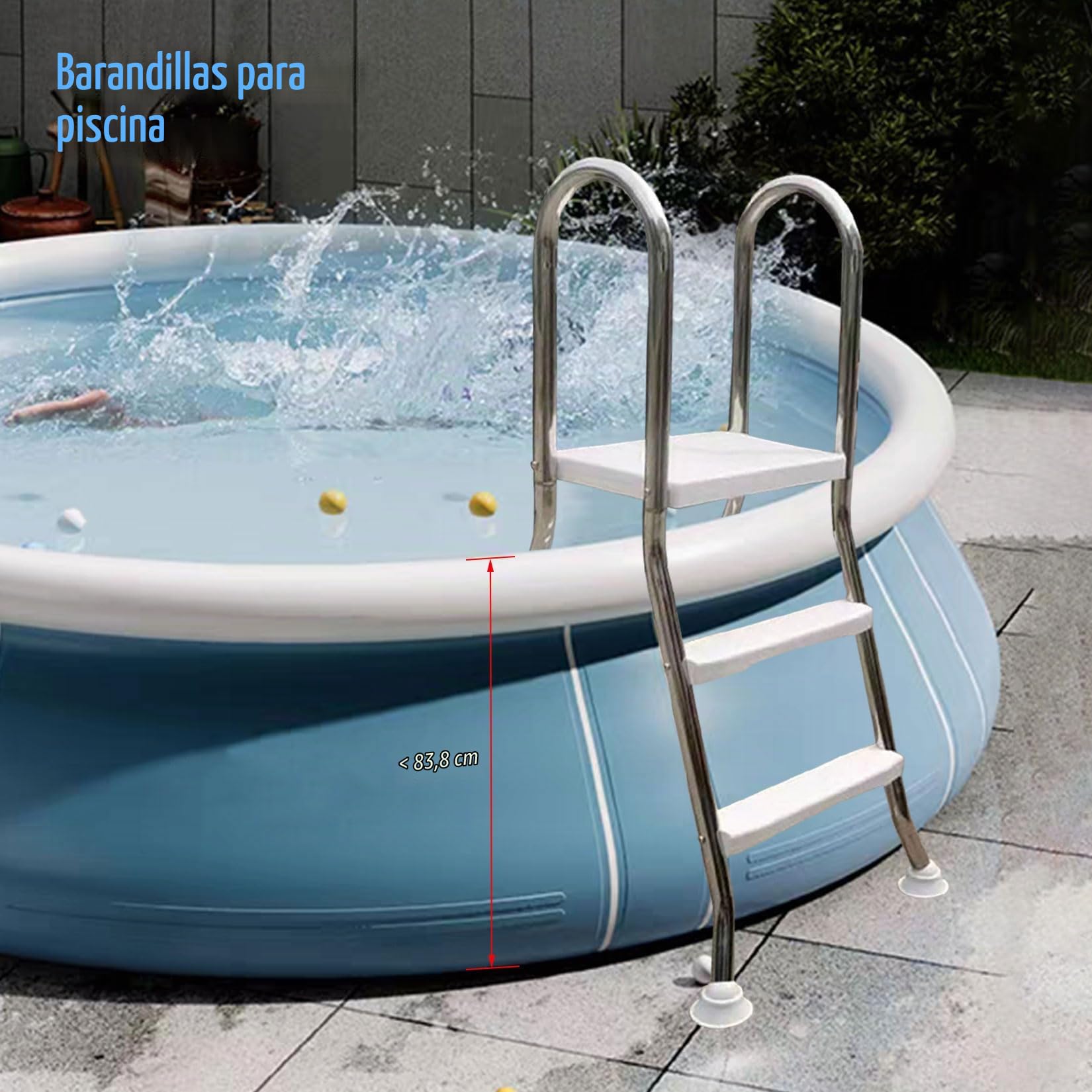 BOTOWI Escalera de Piscina sobre el Suelo de Alta Resistencia, Escalera de natación con Marco de Acero Inoxidable de 2 escalones para Piscinas DE 33 Pulgadas,85cm