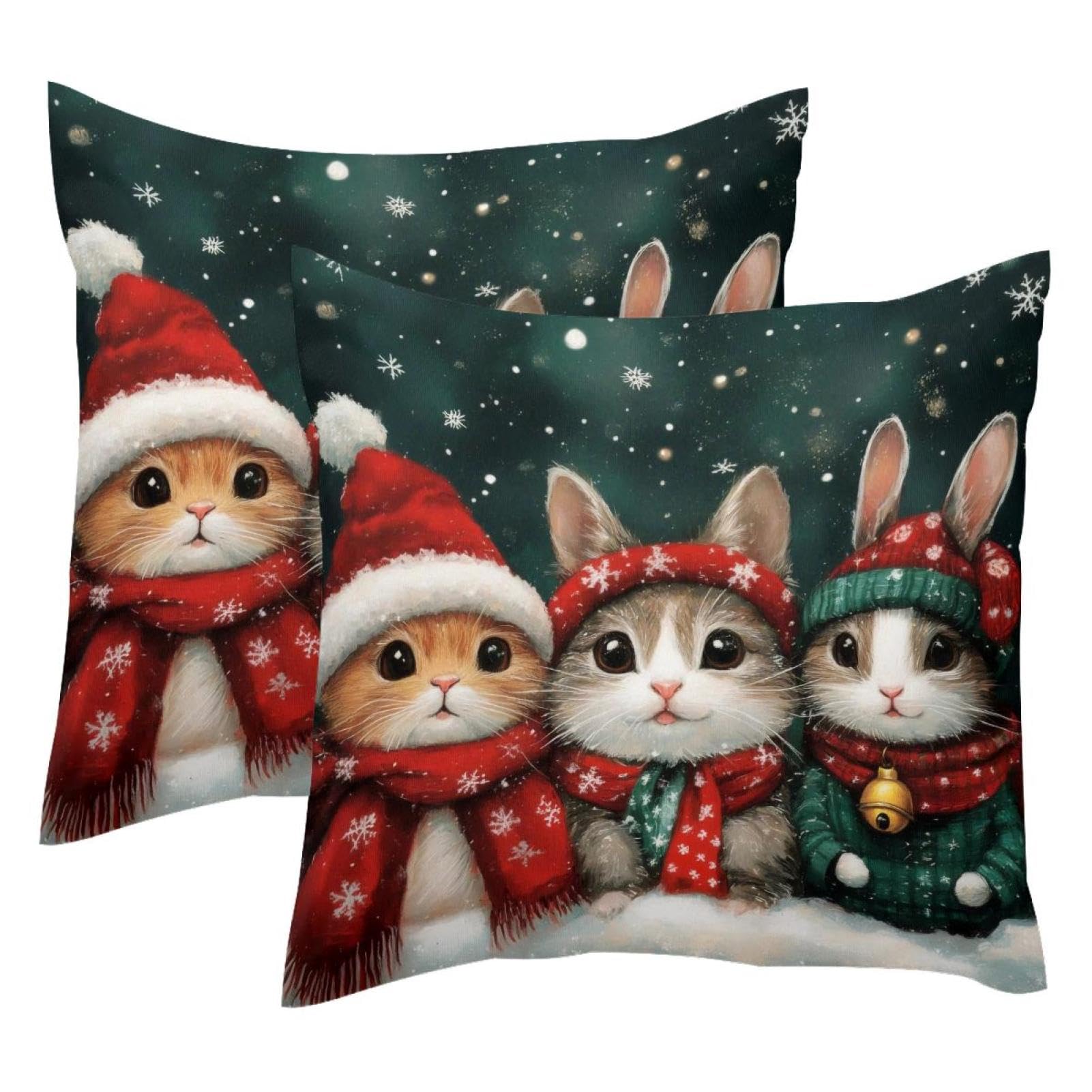 Housses de coussin en velours motif lapin et chats douceur hivernale cocooning pour la maison