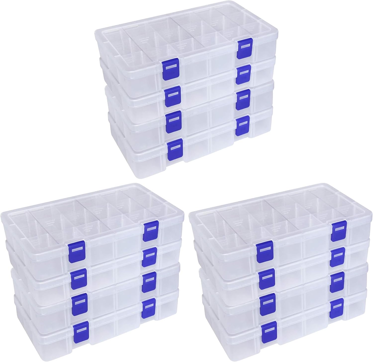 DUOFIRE Plastic Organizer Container Storage Box Adjustable Divider Removable Grid Compartment for Jewelry Beads Earring Tool Fishing Hook Small Accessories(18 grids, White X 4) (Pack of 3)