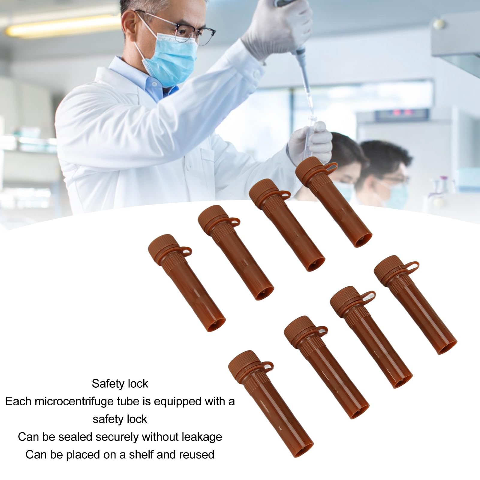 Tyenaza 500 Pièces Microtubes à Centrifuger, Tube à Centrifuger Professionnel en Polypropylène Transparent De 1,5 ML avec Couvercle à Pression, Microtubes à Centrifuger Coniques (Flat Brown)
