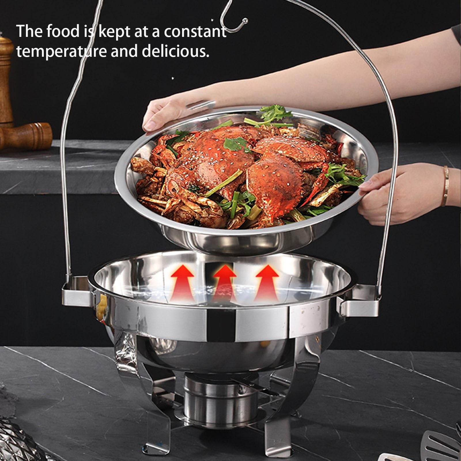 Calentador de buffet con tapa colgante y bandeja de agua para restaurantes, bodas y fiestas