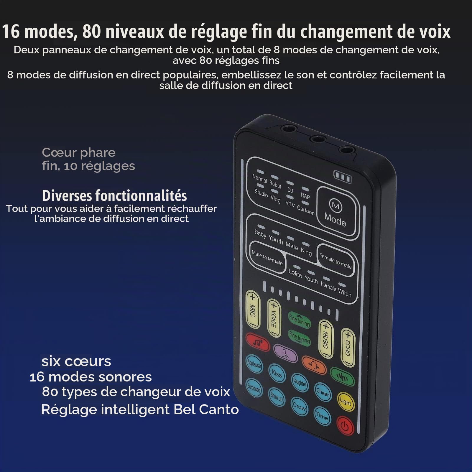 I9 Changeur de Voix Portable avec Bluetooth 5.0, Microphone Modulateur pour Jeu, Carte Son en Direct pour Ordinateur