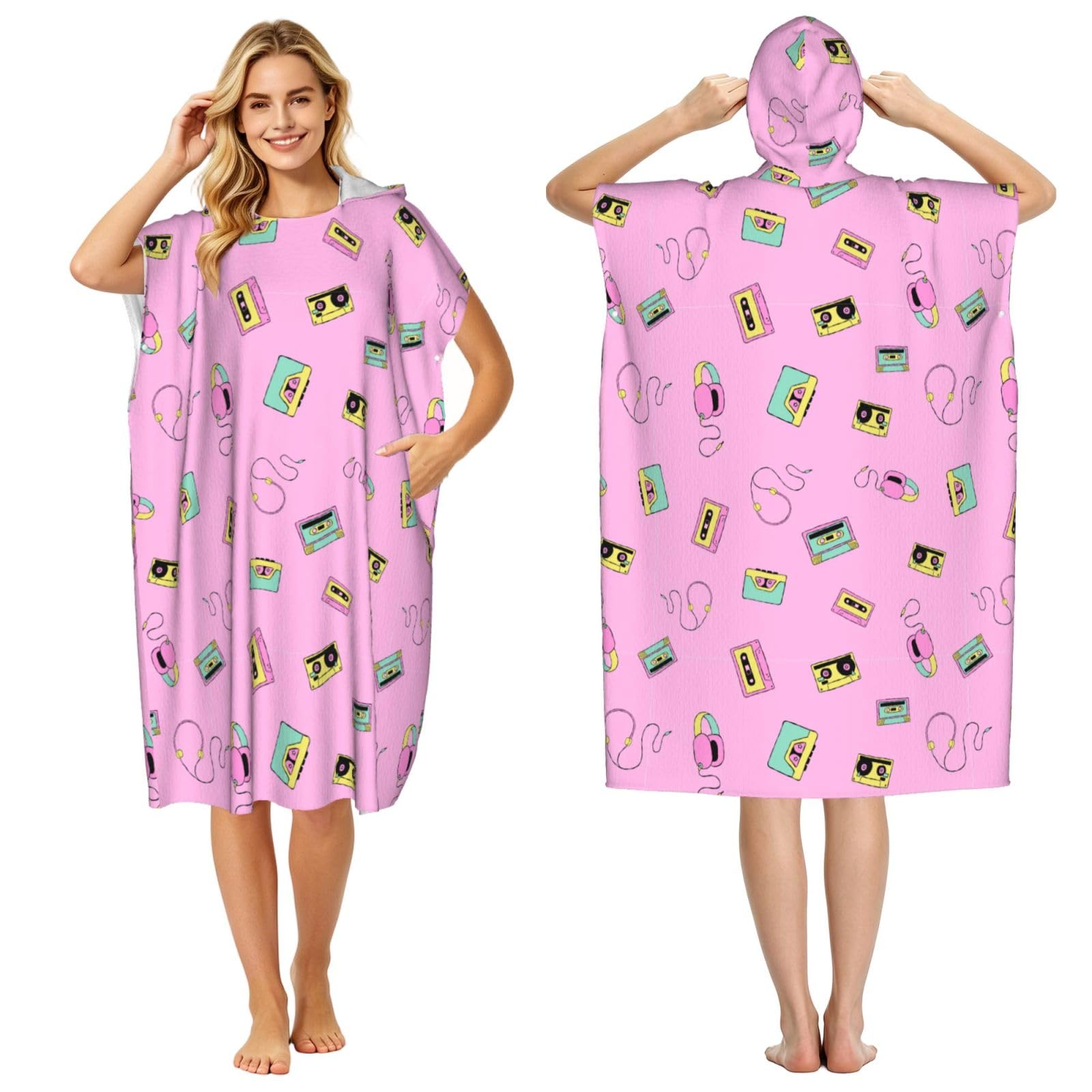 Noble Ren 80s Pattern Adult Hooded Beach Towel Swimming Cover Outdoor Wearable Towels Bath Bathrobe Cape Quick Drying