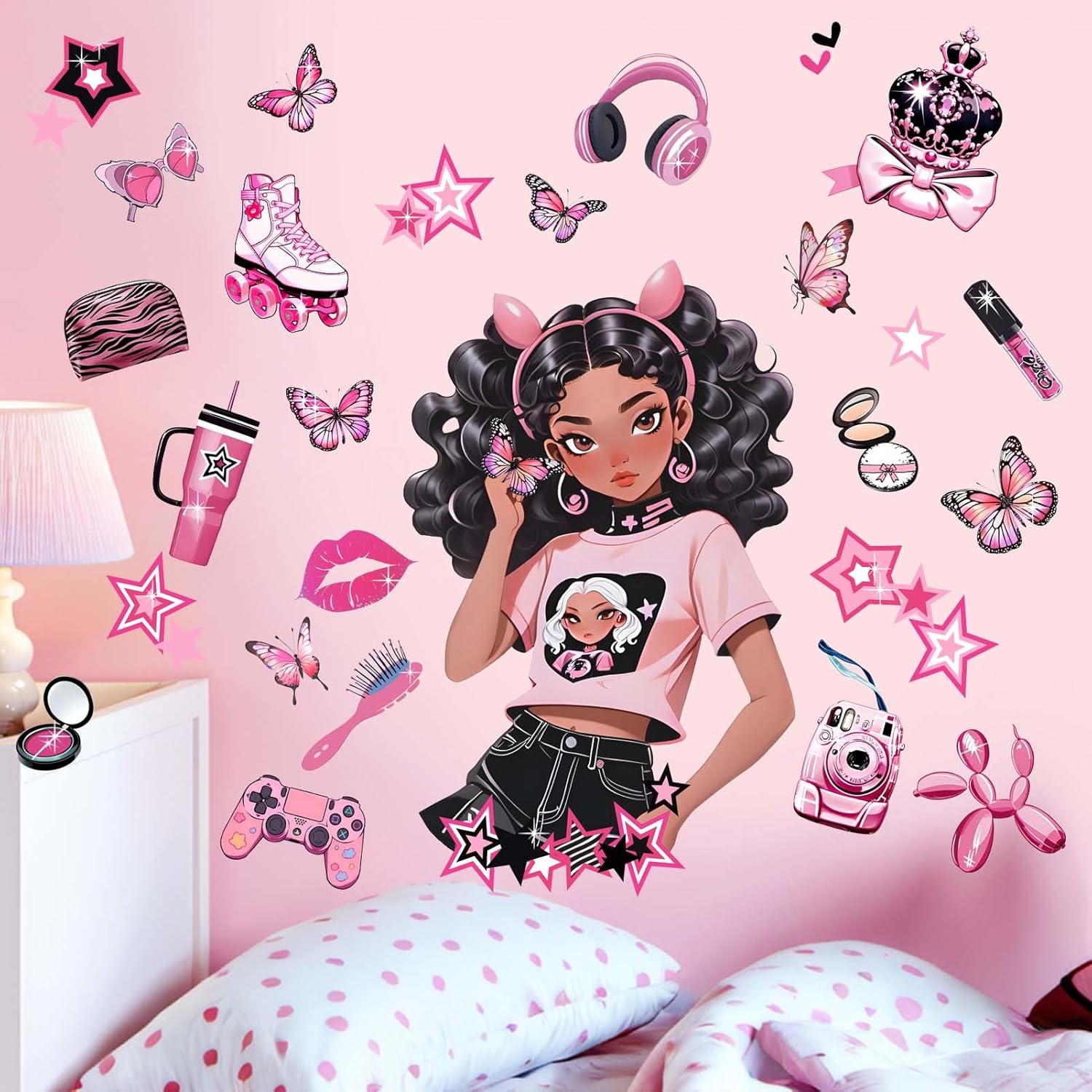 Bedroom Wall Stickers for Black Girls: Peel and Stick Fashion African American Butterfly Wall Decals - Wall Art Decor Kids Supplies Ages 1 2 3 4 5 6 7 8 9 10 11 12 Year