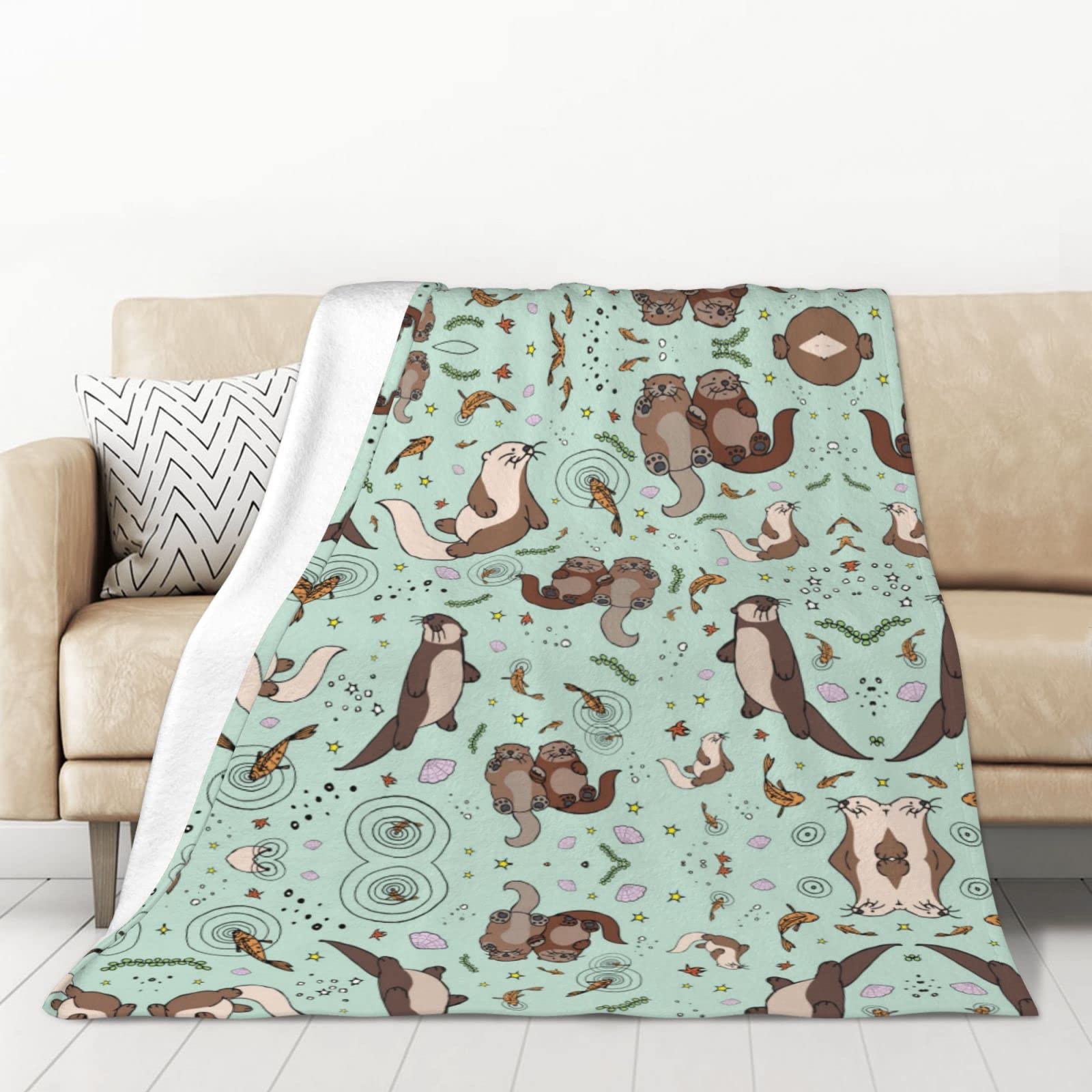 Plaid loutres en flanelle chaude et douce pour la peau 127 x 178 cm
