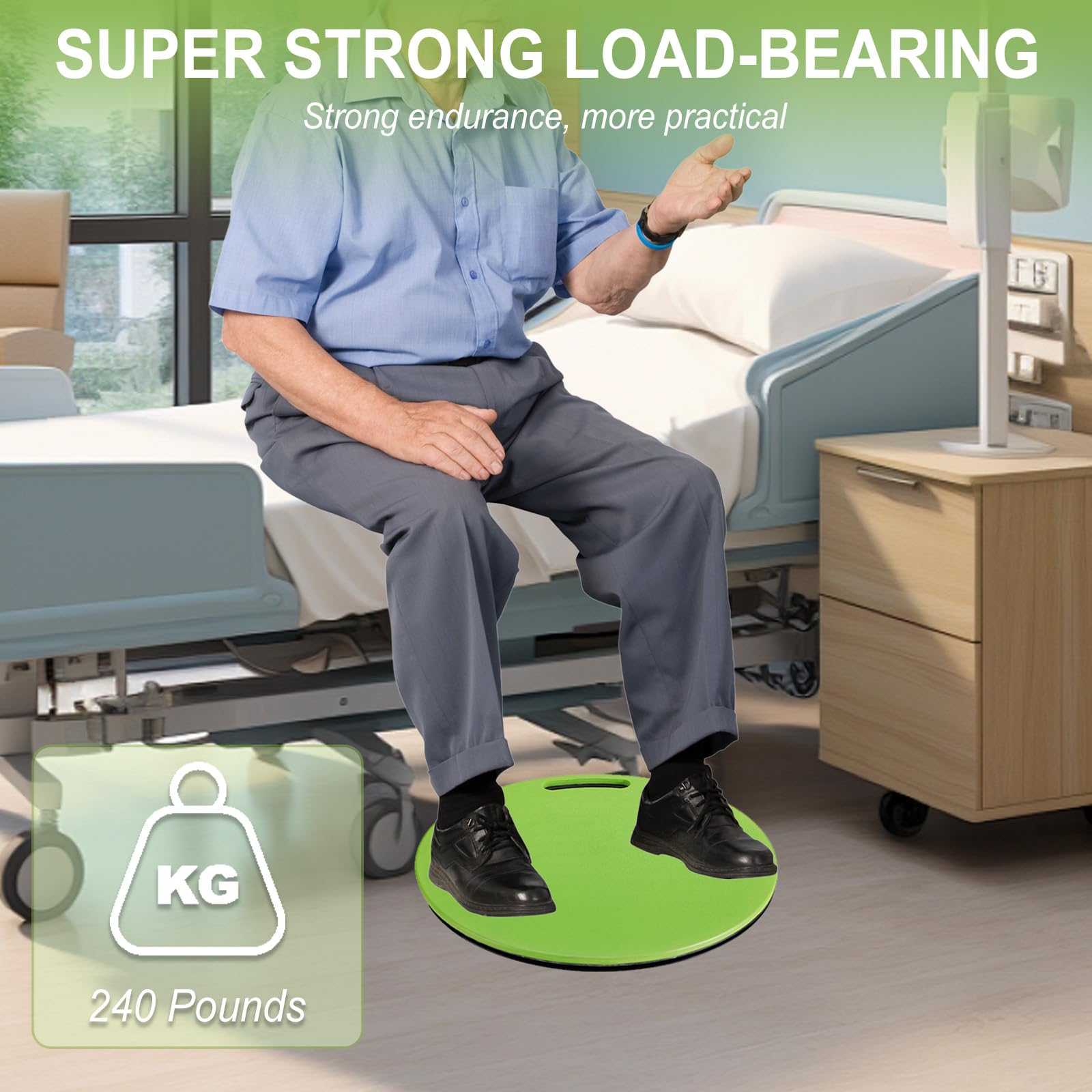 Drehscheibe Umsetzhilfe für Ältere und Behinderte Patienten bis 120 kg, Drehscheibe zum Leichten Umsetzen d Patienten Transferscheibe, der Häuslichen Pflege Mobility Aid Transfer Disc (Grün)