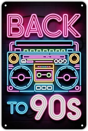 Retro Boombox tin sign Vintage 90s Music Metal Sign Print Aesthetic for Garden Yard Bar Porch Home Bedroom Kitchen Wall Decor Decor Gift 8 x 12 inch