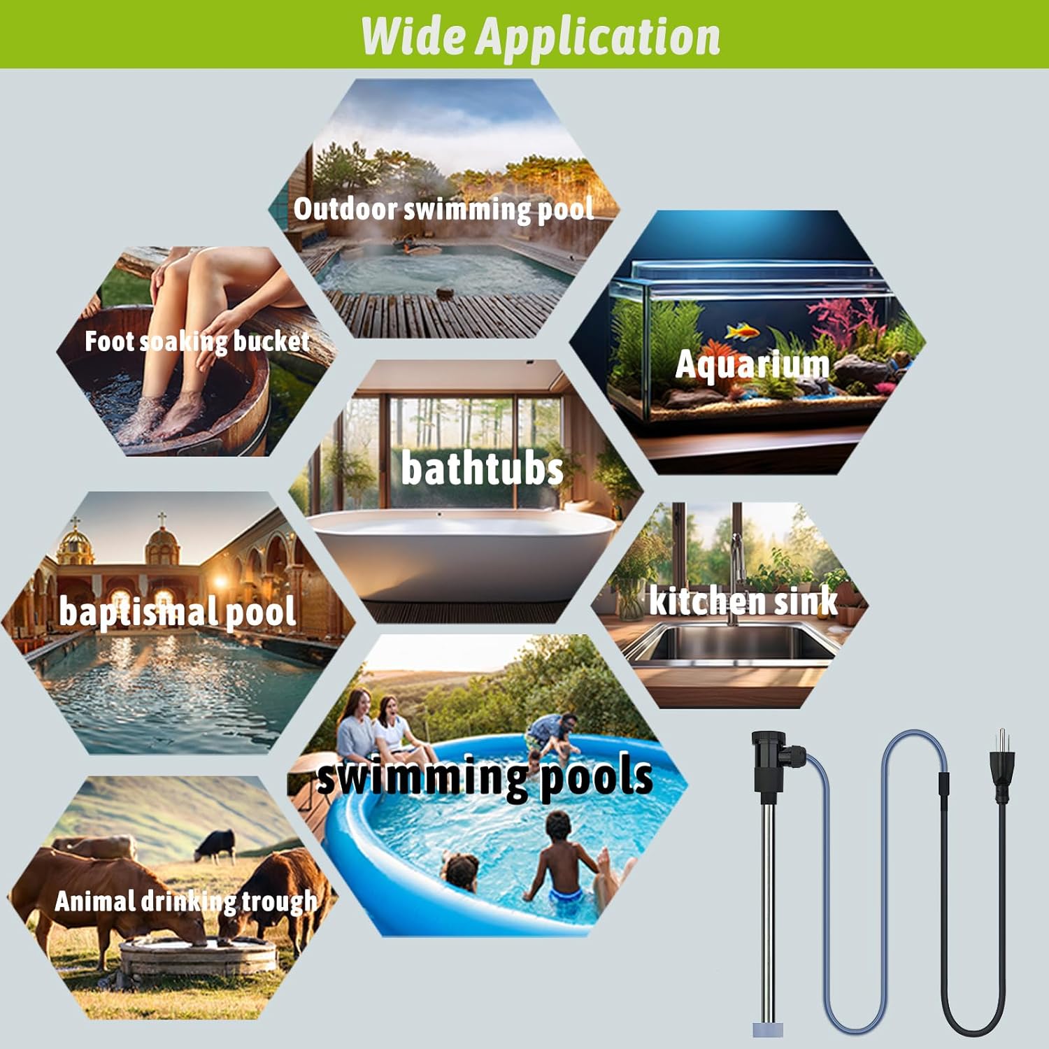 240V 3000W Submersible Immersion Water Heater for Pool & Hot Tub – Portable Electric Heater with Wifi Timer & Temp Control for Inflatable Pool, Above Ground Pool, Bathtub and Baptism pool