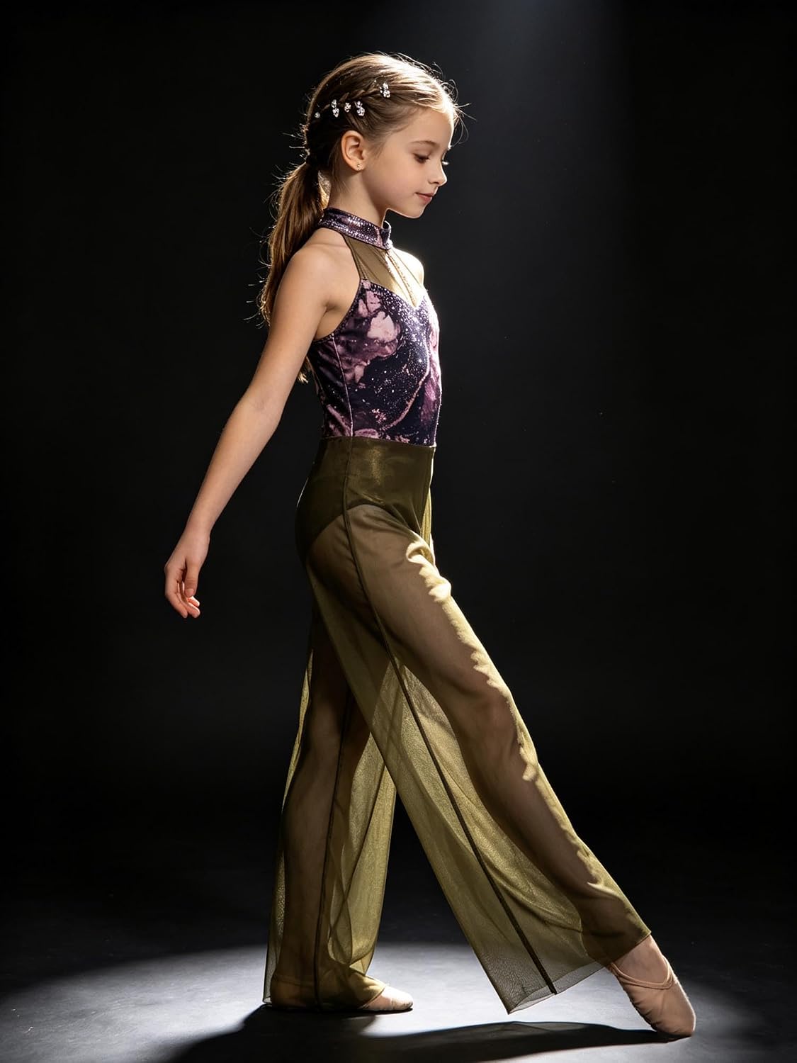 ranrann Girls Gymnastics Unitard Jazz Dance Jumpsuit Stage Performance Dancewear Mock Neck Sparkly Rhinestones