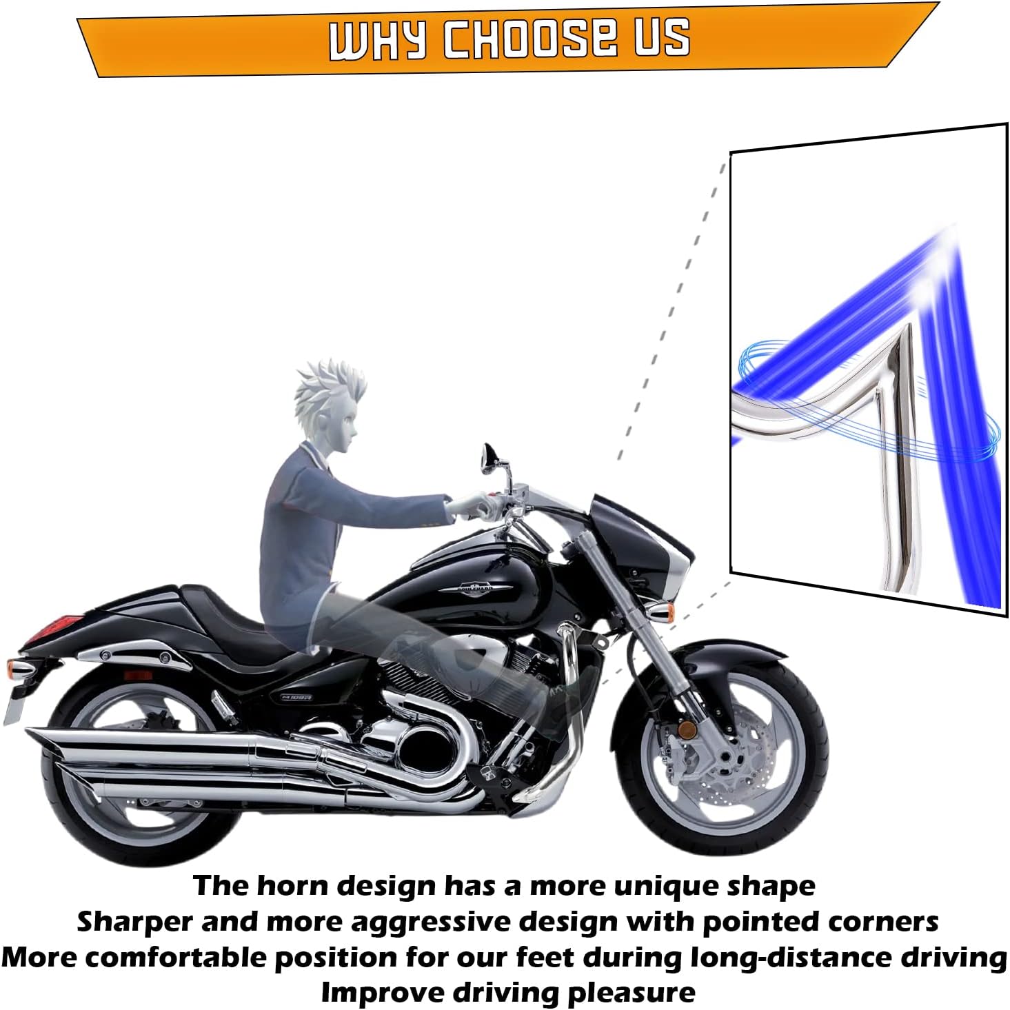Kinglemc Mustache Engine Guard Highway Crash Bar for Suzuki Boulevard M109 M109R 06-2025 (Mustache Silver)