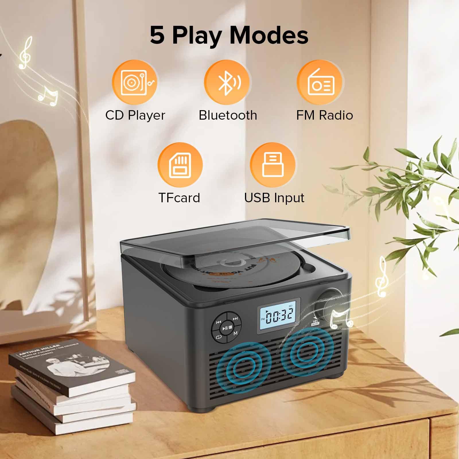 Giradischi in vinile con radio FM e altoparlanti, lettore CD portatile, USB e MP3, compatibile per interni ed esterni