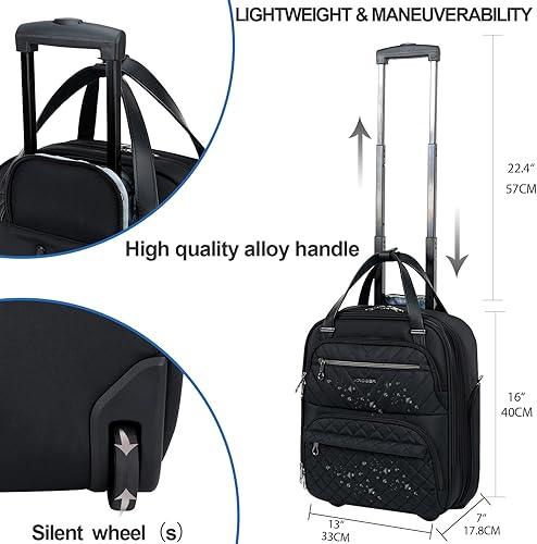 Miniatura 3 de KROSER - Equipaje de mano multifuncional para mujer, ligera, maleta para colocar debajo del asiento, 16 pulgadas, Negro -