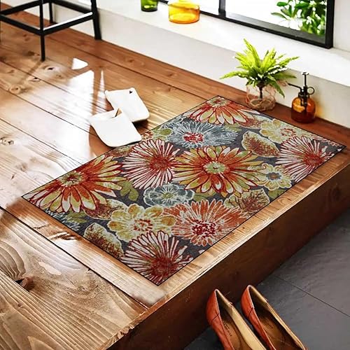 Miniatura 8 de Tapete para puerta de interior, diseño floral, divertido tapete para puerta delantera al aire libre, antideslizante, lavable, con flores de