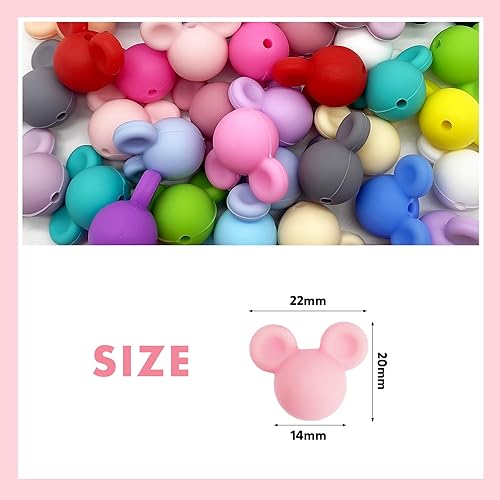 Miniatura 2 de 42 piezas de cuentas focales de silicona con cabeza de ratón, accesorios de cuentas sueltas de dibujos animados para manualidades, llaveros,