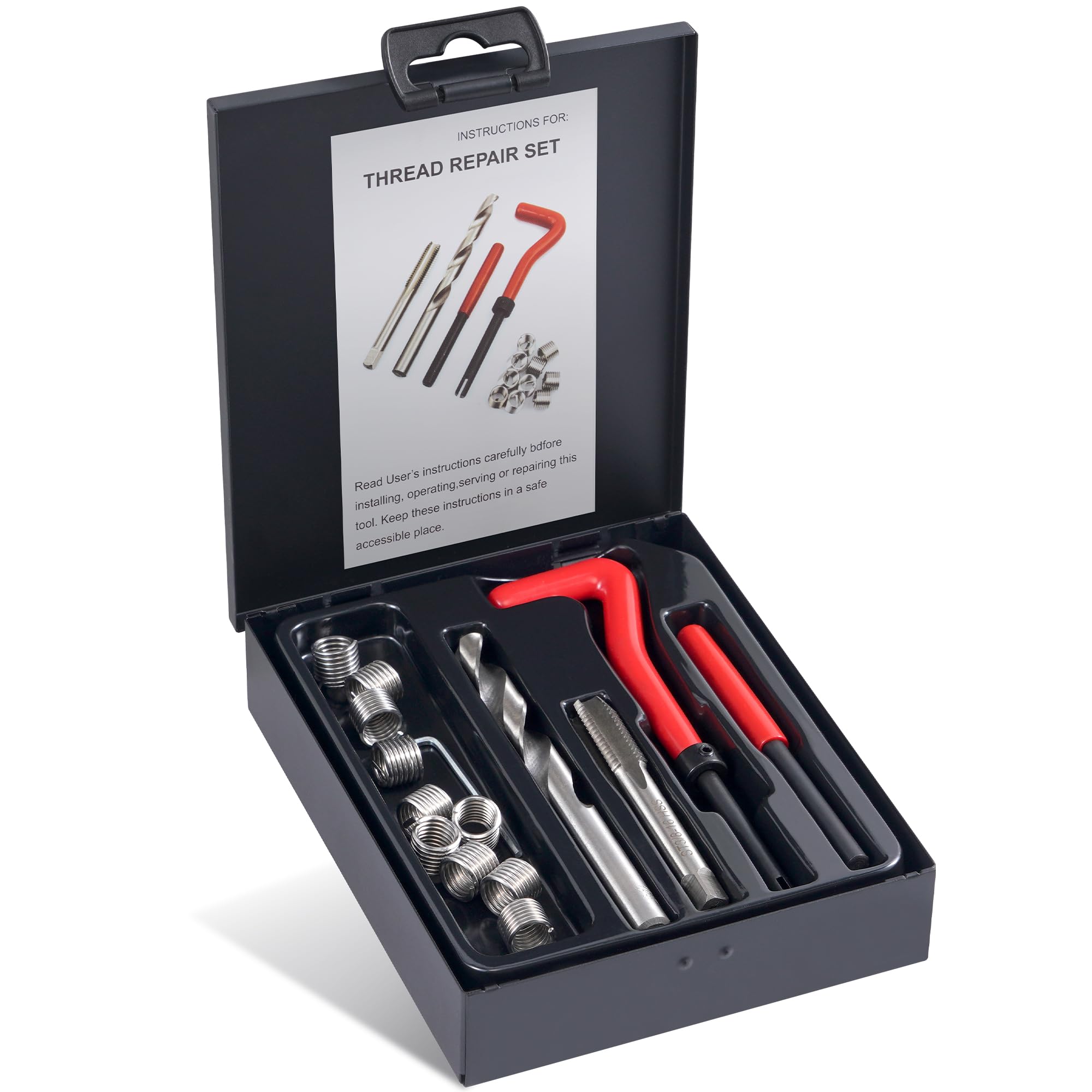 ZEUS Thread Repair Set UNC UNF Thread Repair Insert Kit - Helicoil SAE Tap  & Drill Set For Damaged Threads Thread Insert Kit With Tools