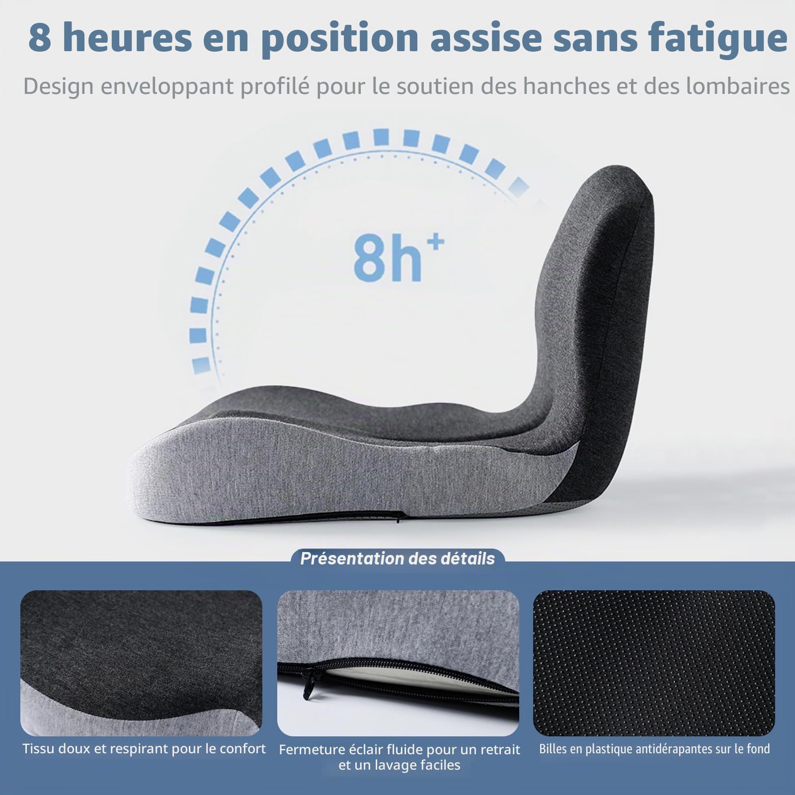 Yolispa Coussin Chaise Lombaire, Coussin d'assise Orthopédique avec Dossier, Ergonomique pour Chaise de Bureau Coussin de Siège de Voiture Memoire Forme