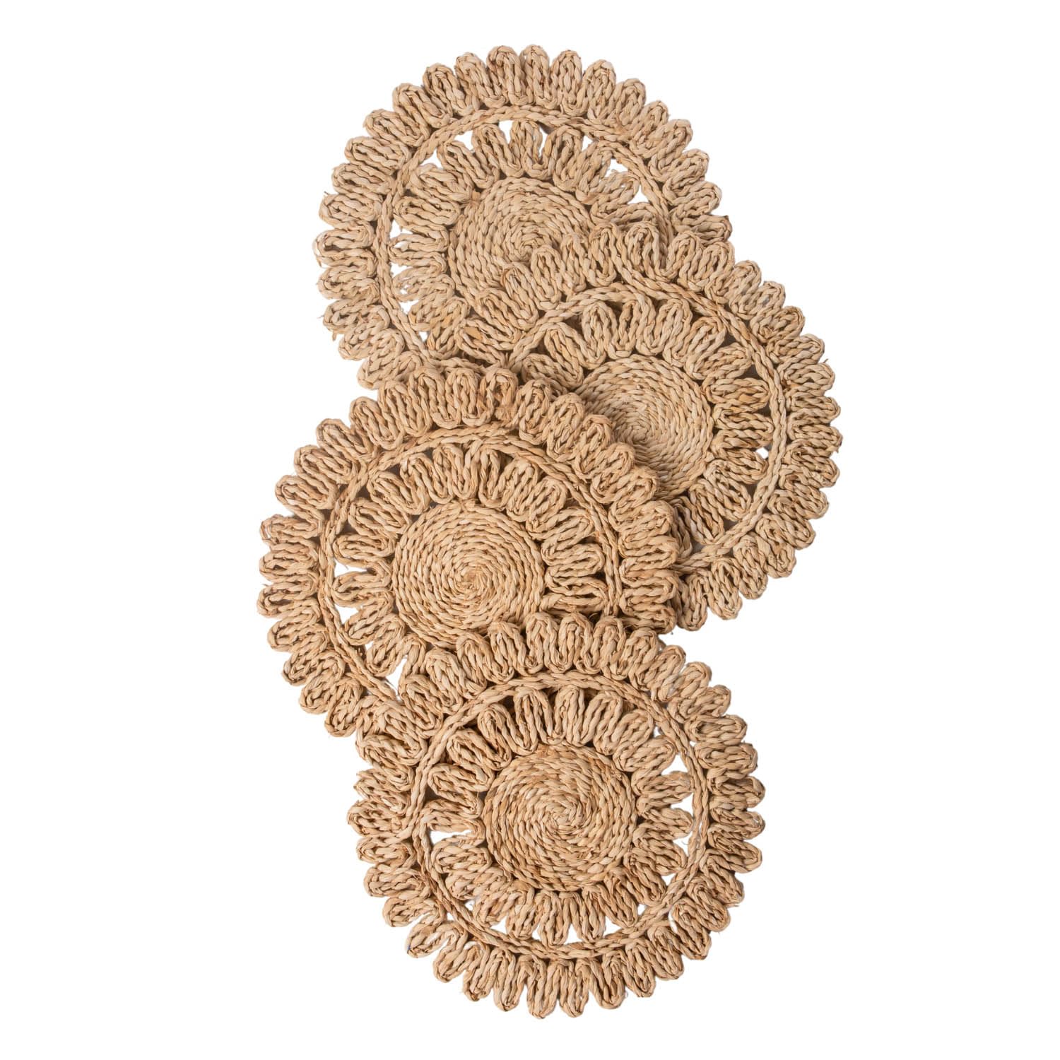 15" Set of 4 Round Woven Corn Husk Placemats by Laquedecraft