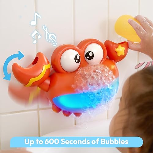Miniatura 3 de lalalark Juguetes de baño para bebés de 2 a 4 años, máquina de burbujas de cangrejo con música, luces LED, juguetes de baño iluminados para niños,