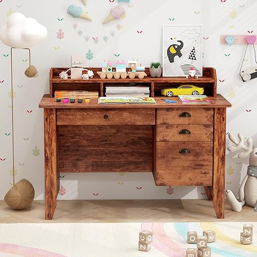 Miniatura 22 de Safeplus Escritorio para computadora de 48 pulgadas con 4 cajones de almacenamiento y mesa ejecutiva de madera para PC y portátil Blanco,Negro