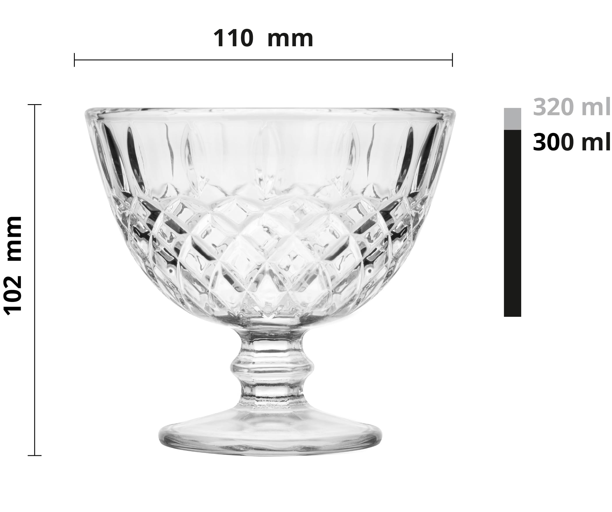 Glasmark KROSNO 1992 Coppa Vetro Per Dessert Gelato Set Di 6 Coppe 300 ml Transparente Per Casa Ristorante Ricevimenti Adatto Alla Lavastoviglie