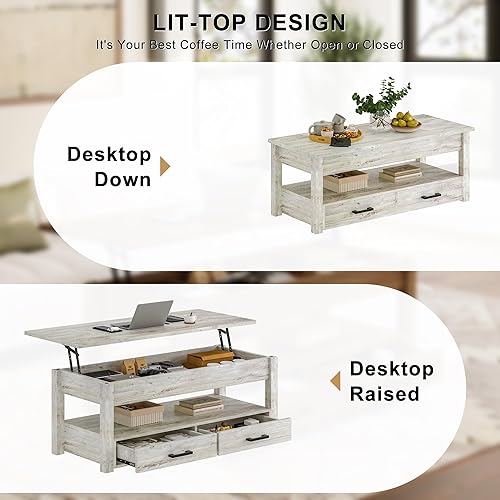 Miniatura 33 de FABATO Mesa auxiliar extragrande de 47.2 pulgadas, mesa de centro grande con cajones de almacenamiento, compartimento oculto, mesa central elevadora