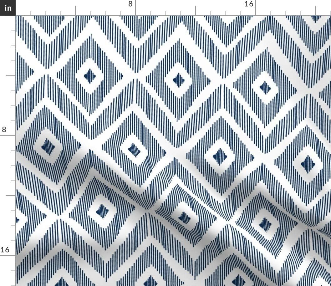 Spoonflower Fabric - Ikat Navy Home Decor Blue Diamond Triangle Lines Geometric Gender Printed on Petal Signature Cotton Fabric by The Yard - Sewing Quilting Apparel Crafts Decor