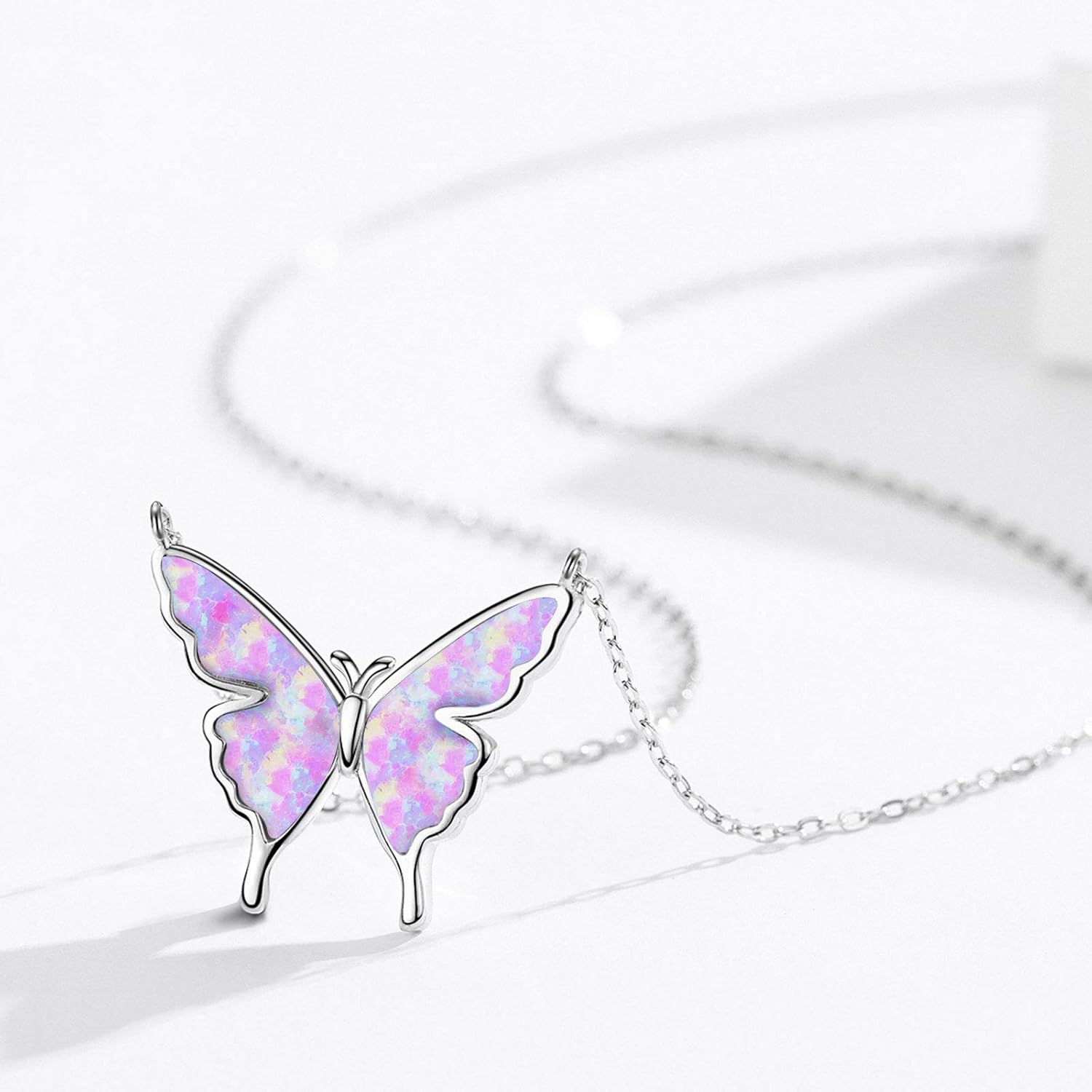CUOKA MIRACLE Opal Butterfly Necklace for Women 925 Sterling Silver Dainty Cute Butterfly Charm Jewelry Delicate Pendant Butterfly Necklace Birthday Christmas Gift for Wife Girlfriend Mom Teen - Image 2