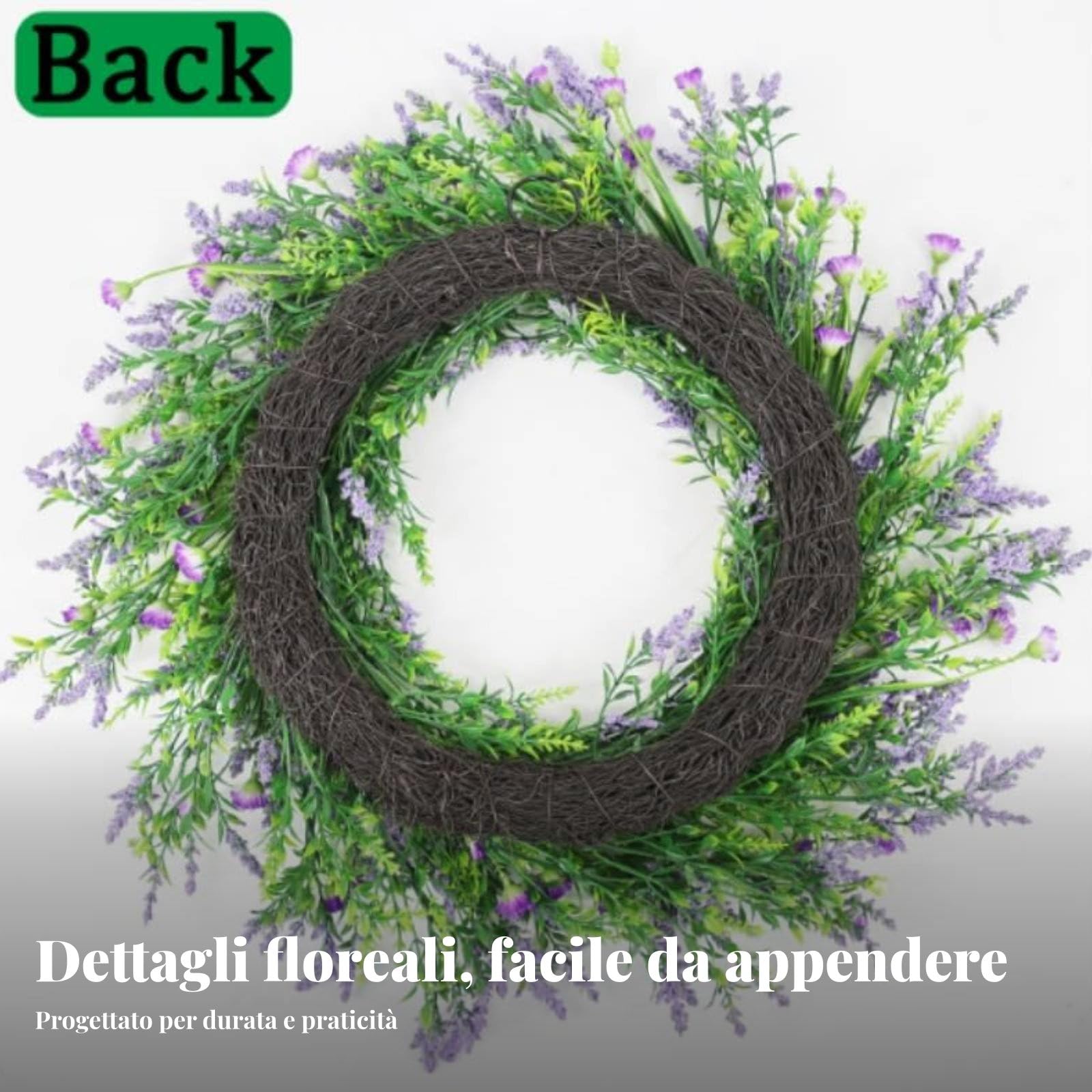 Ghirlanda di Lavanda Artificiale con Dettagli Realistici Fogliame Ricco Base Robusta Materiali Plastica E Legno Adatta per Ingresso Parete Finestra, Viola, Standard