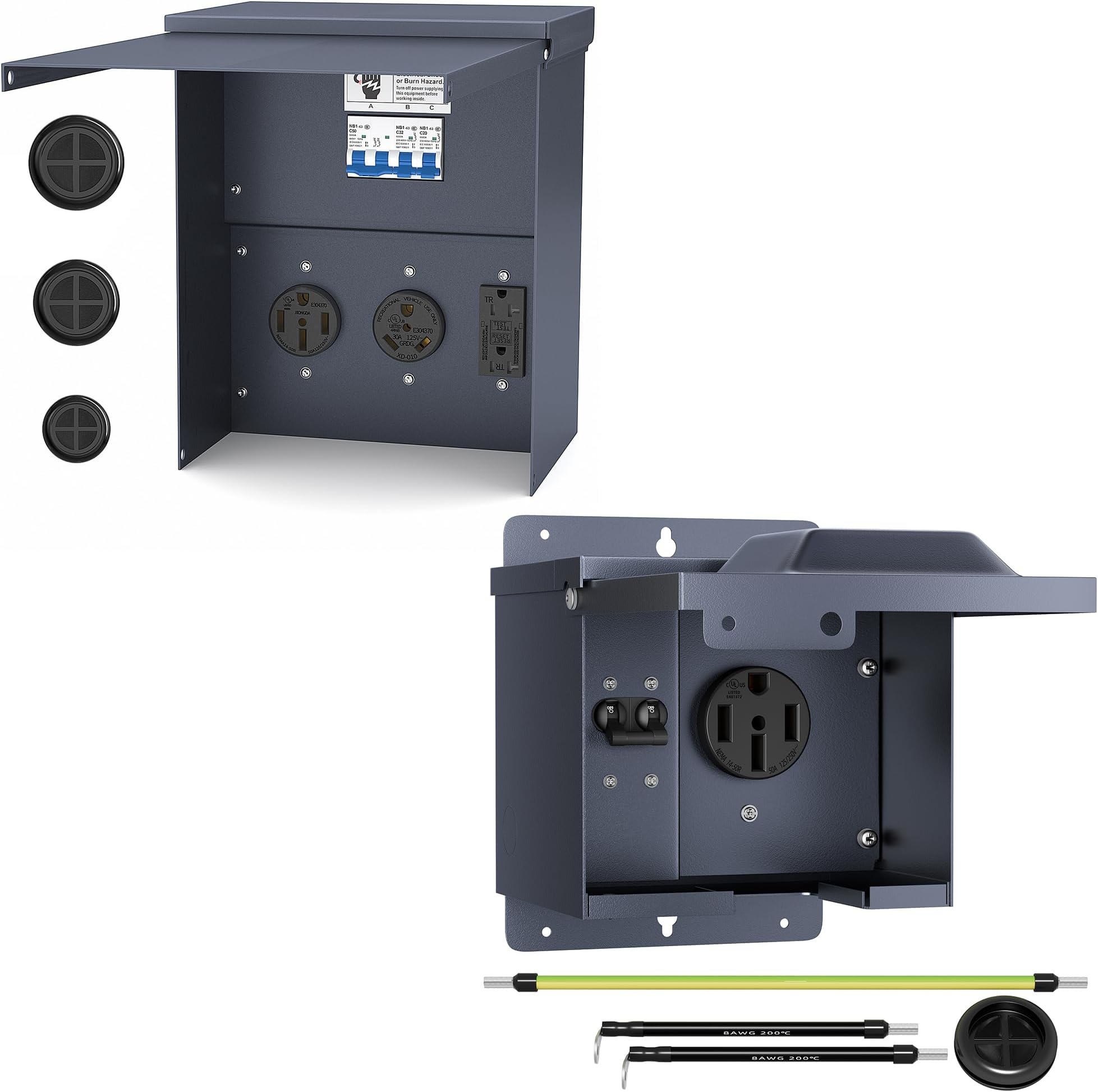 Joinfworld Power Outlet Panel Weatherproof and 50 Amp RV