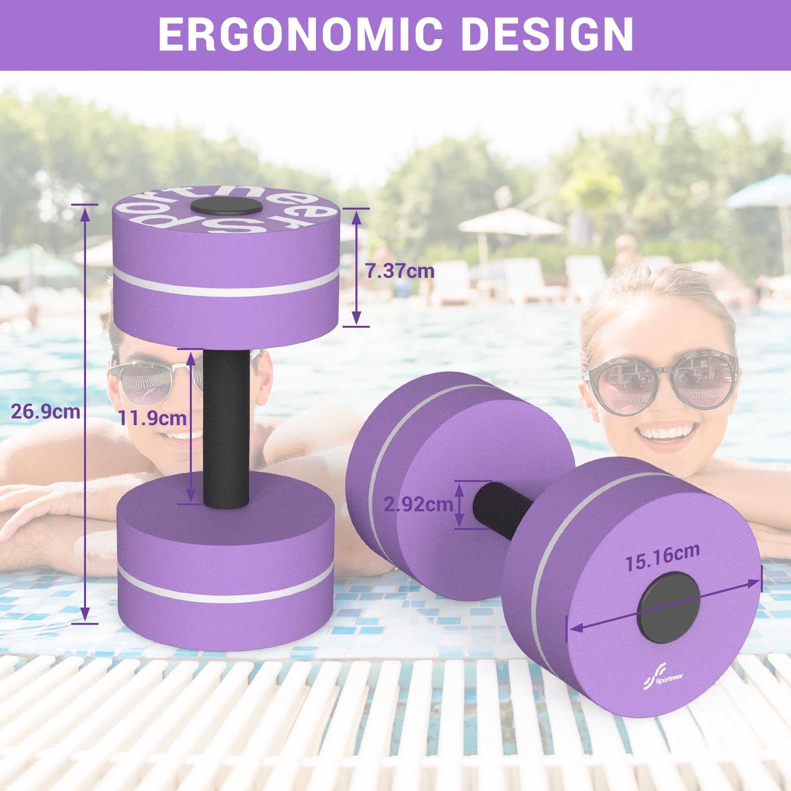 Sportneer Juego de 2 mancuernas de espuma EVA, pesas acuáticas, para ejercicios acuáticos, para pérdida de peso