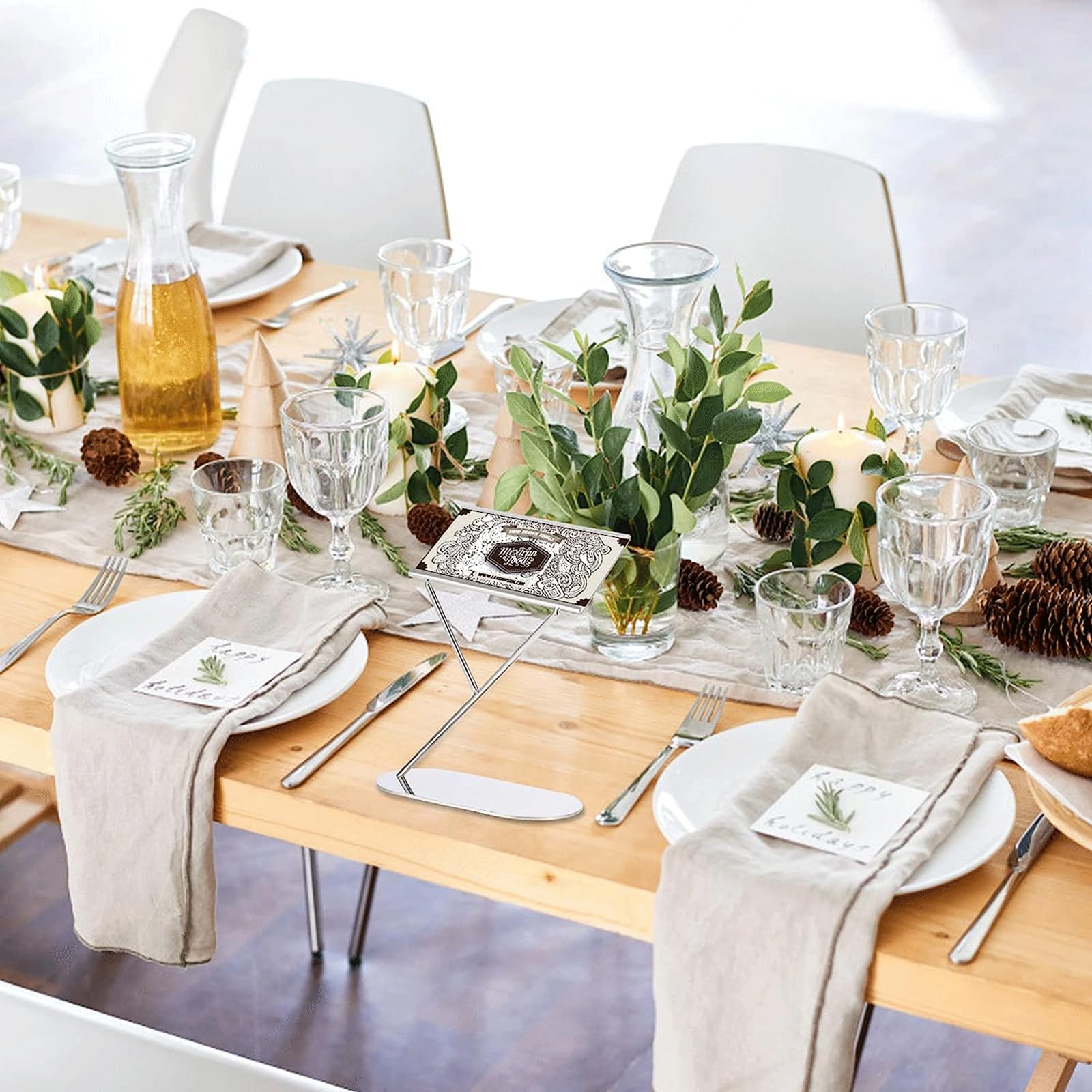 Soporte De Metal Tipo Y para Números, Abrazadera para Tarjetas, Tarjetas De Mesa, Soporte para Menús, Cenas, Nombres De Invitados, Carteles De Comida (Plateado)