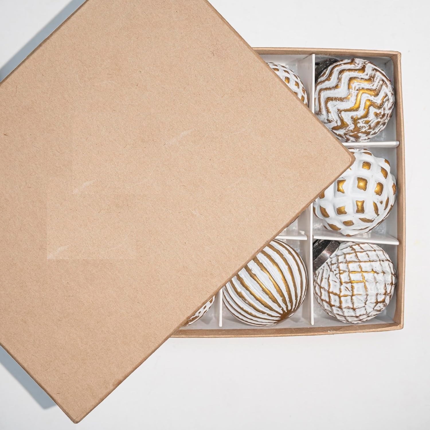Adornos de Navidad de cristal vintage, bolas redondas para árbol, 12 piezas, blanco y dorado