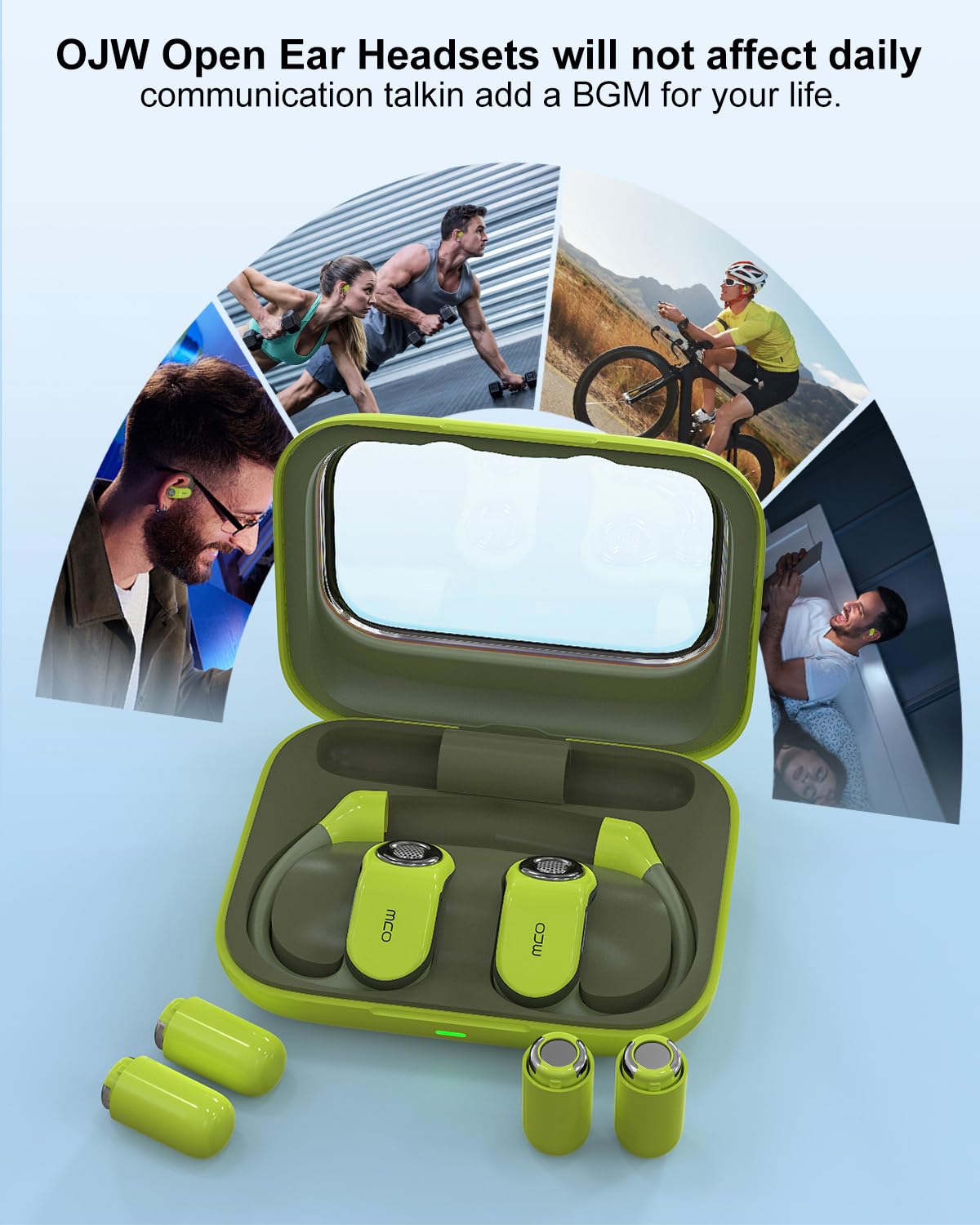 OJW Open-Ear Kopfhörer, Endlos Musik Hören mit Wechselakku | Wechselbarer Akku, 45° Ergonomische Passform, Ohrnaher Sitz, IPX7 Wasserdicht, Ideal für Langzeitnutzung