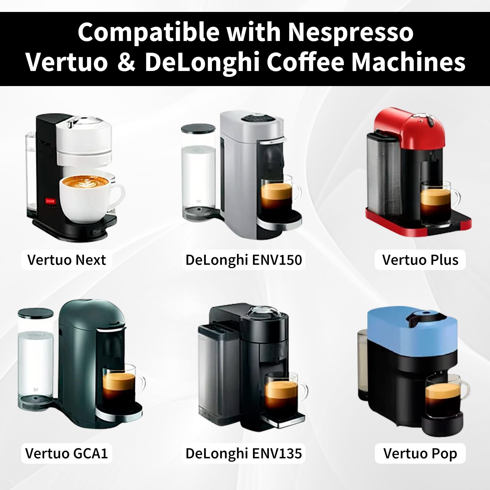 Cialde da caffè riutilizzabili per macchina Nespresso Vertuo, (230 ml e 150 ml) in acciaio inox, compatibili con Vertuo Plus/Pop/Next, include adesivi per codici a barre, coperchio in