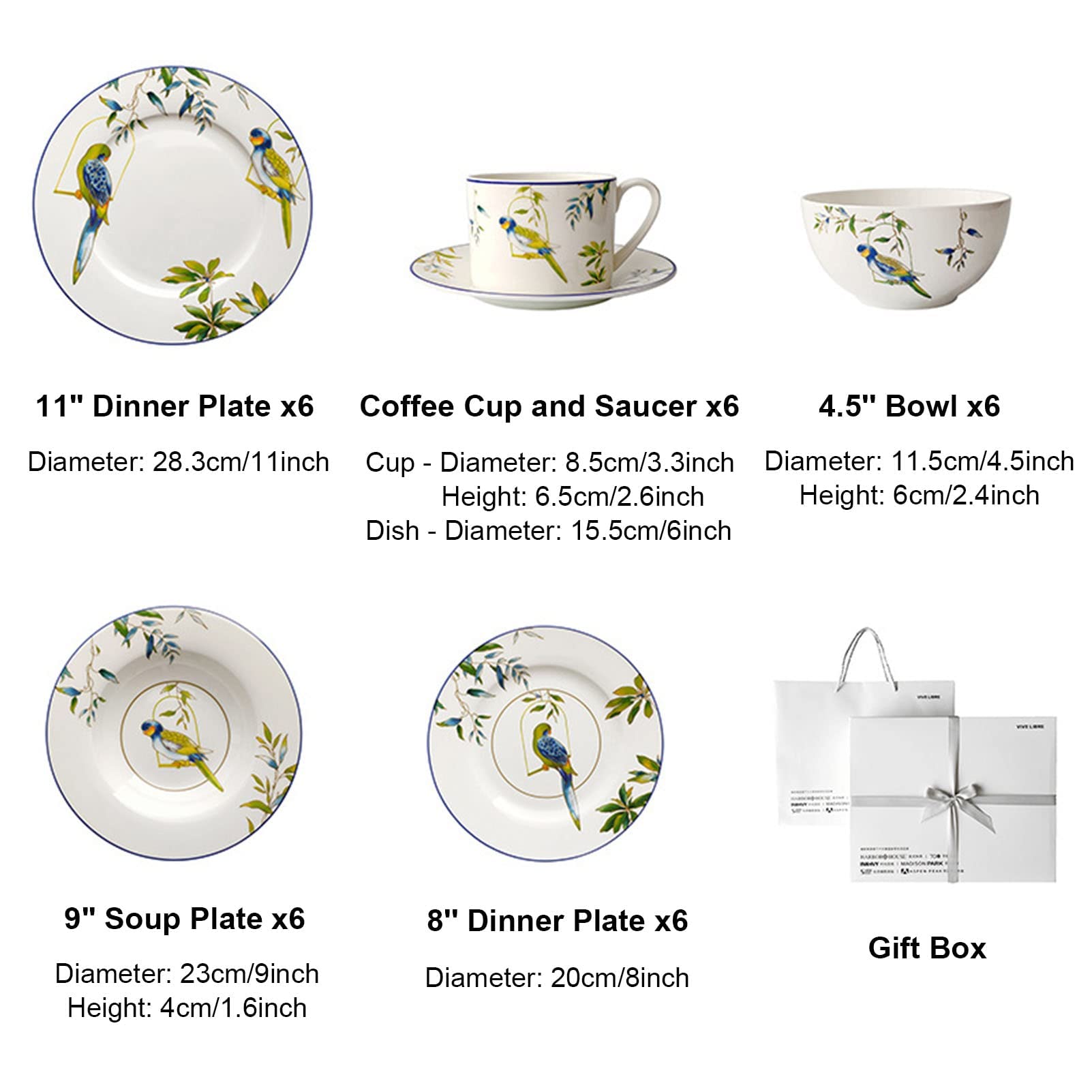 Zestaw naczyń z porcelany i misek w jakości AB, 4-częściowy zestaw naczyń z porcelany kostnej, 1 porcja, zastawa stołowa