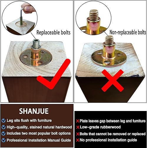 Miniatura 4 de Juego de 4 patas de madera para muebles, patas de sofá de 4 pulgadas, patas cuadradas de color marrón, patas de silla de mediados de siglo, patas de