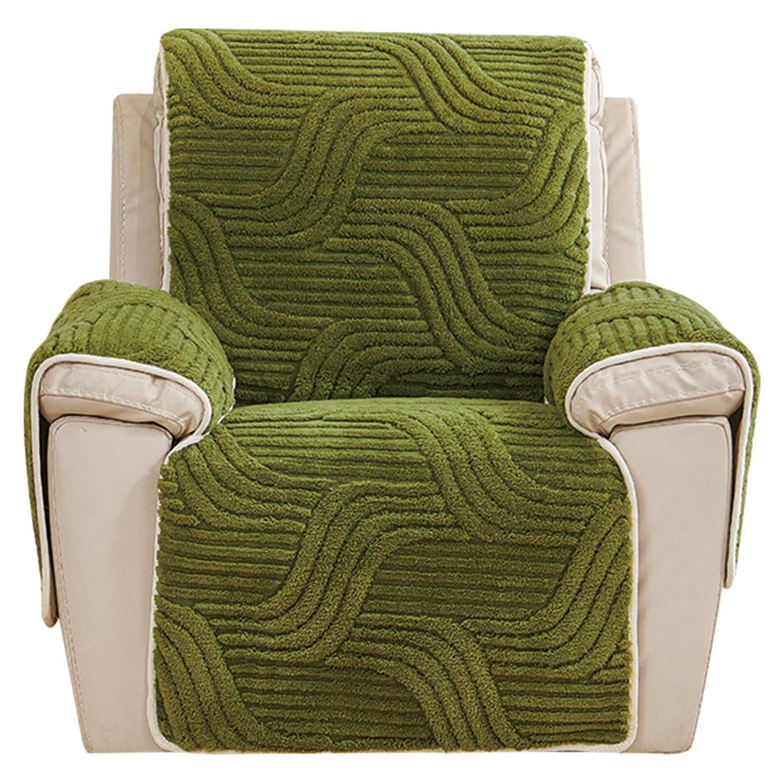 Funda de Sofá Reclinable de Felpa, Suave Y Esponjosa, de Jacquard, con Correas Elásticas para Niños Y Mascotas, Color Verde