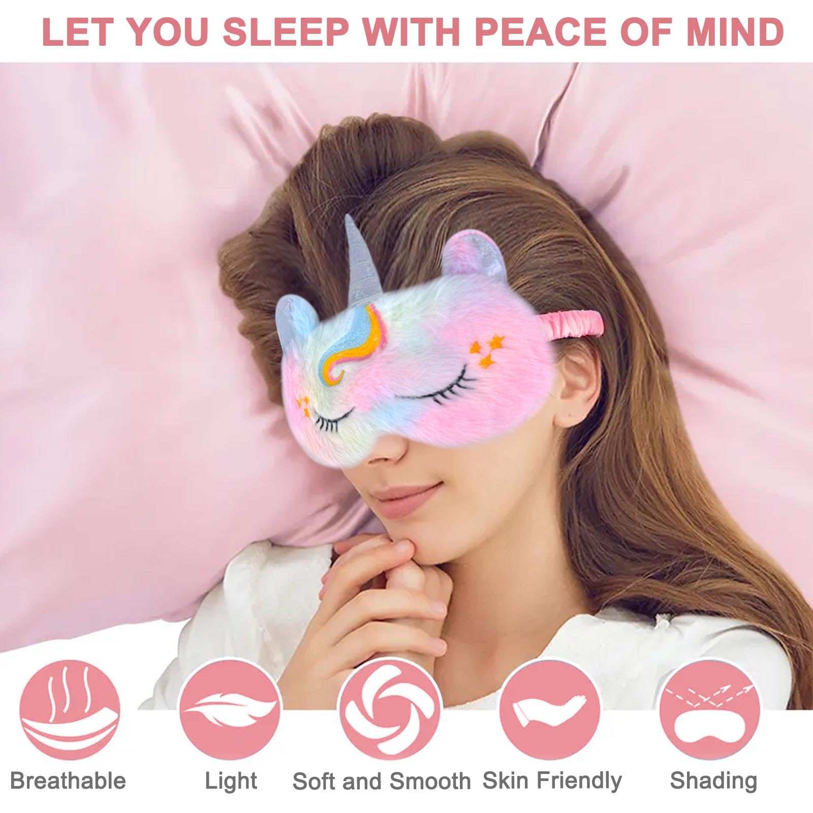 2 mascherine per dormire a forma di unicorno, per bambini, in peluche, 3D, motivo animale, per bambini, per bambini (2