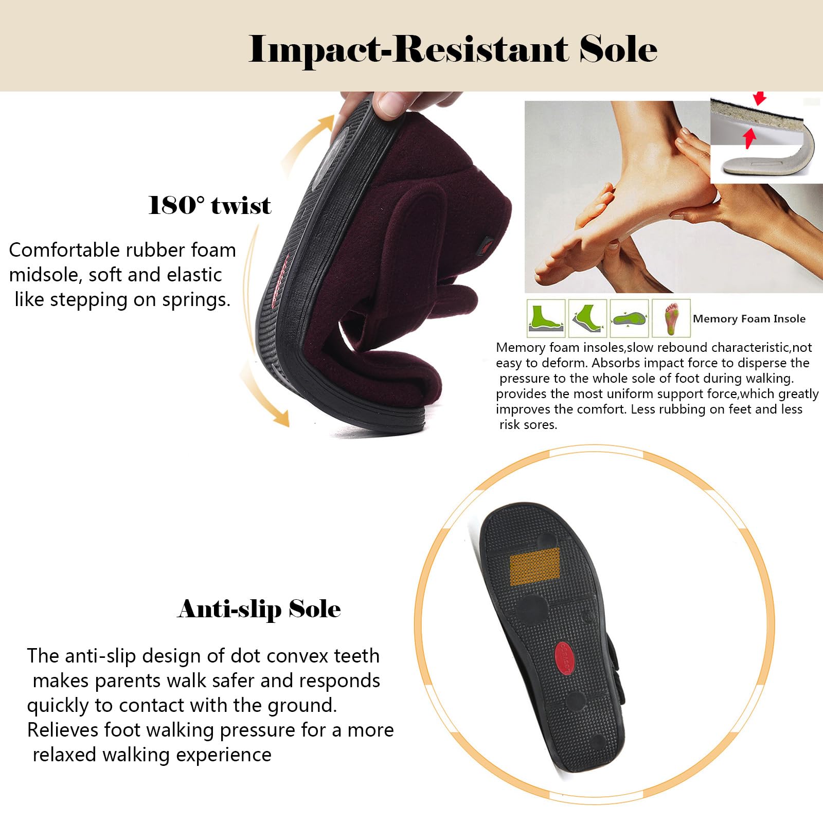 bumuam Respirable Zapatillas Zapatos,Zapatillas Ortopédicas para Diabéticos Extra Anchas para Ancianos, Cierre Ajustable para Pies Hinchados, Edema, Artritis EU 32(21.5cm/8.4in)