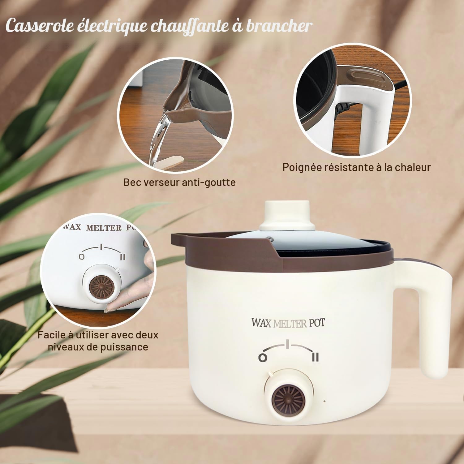 LINGQIAN Pot à cire pour bougie électrique avec bec verseur Pour la fabrication de bougies, 1.5L machine de fonte cire bougie Pour adultes(café)