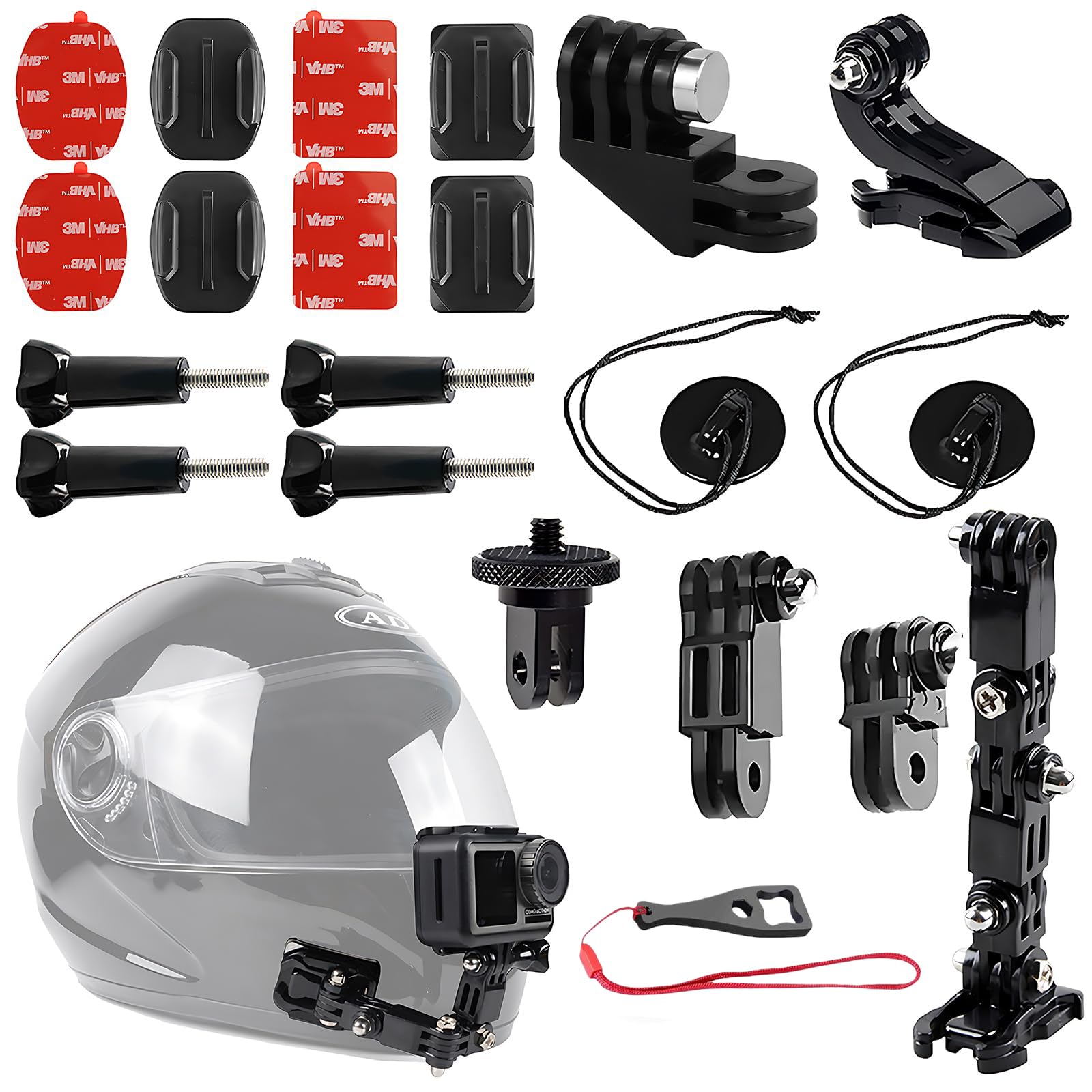 Motorcycle Helmet Chin Mount Kit for Insta360 ACE Pro X5 X4 X3 X2 X, DJI Osmo Action, Gopro Hero, Campark, YI and More Action Camera with Extra Camera