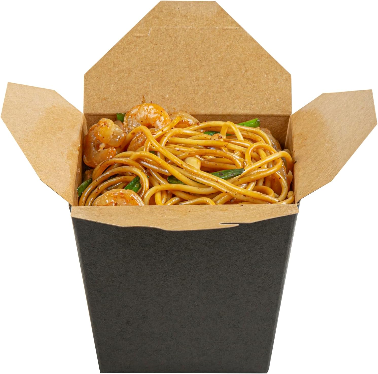 Restaurantware Bio Tek 4 x 3.5 x 4 Inch Food Containers 25 Durable Noodle Boxes - Disposable Sustainable Black Paper 26-Ounce Takeout Boxes Square For Takeouts And Delivery Or Picnics