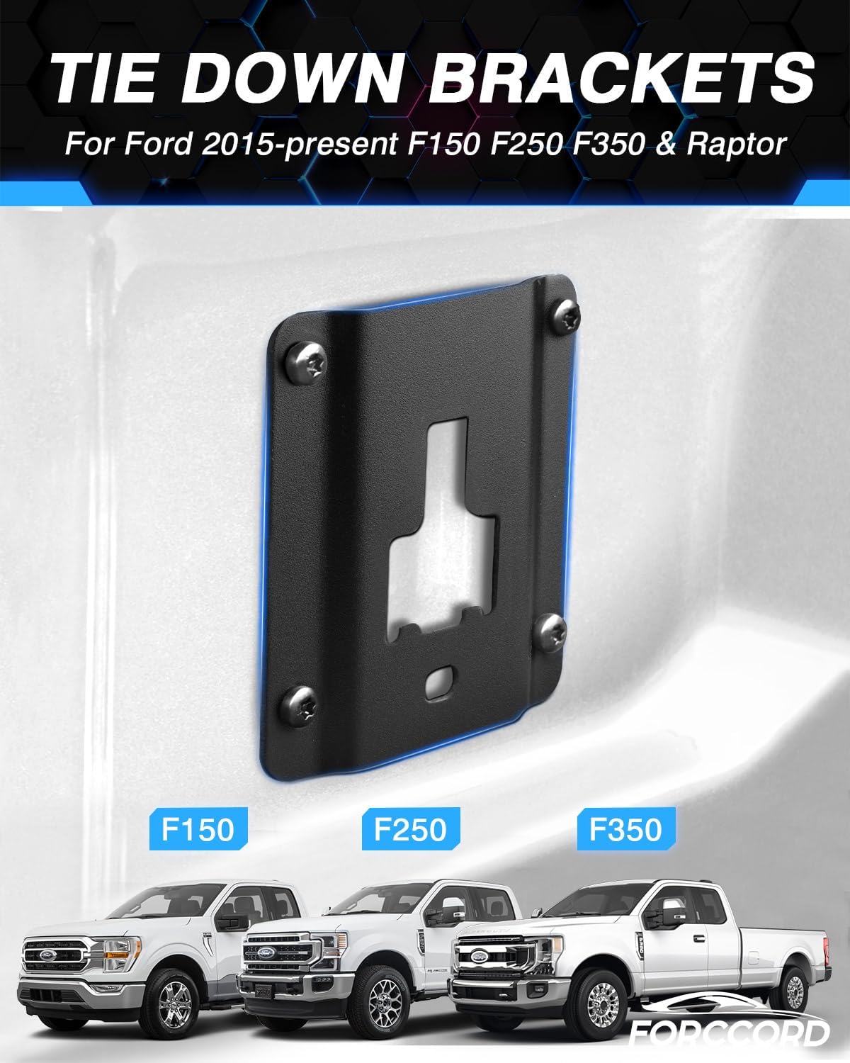 4pcs Tie Down Anchors Plates for Ford F150 F250 F350 & Raptor 2026 2025-2015 Replacement of FL3Z-9928408-AB Accessories with 18 pcs Torx Screws& Install Tool