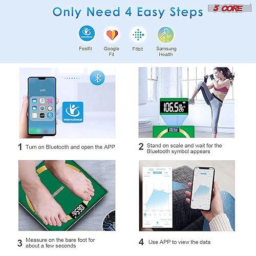 Miniatura 5 de 5 Core Báscula digital inteligente para baño con grasa corporal y peso de agua para personas, máquina analizadora electrónica de cuerpo con